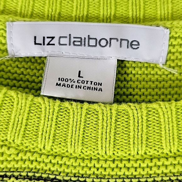 LIZ CLAIBORNE Ombre Neon Yellow Green To Navy Blue Sweater Size L - Picture 2 of 7